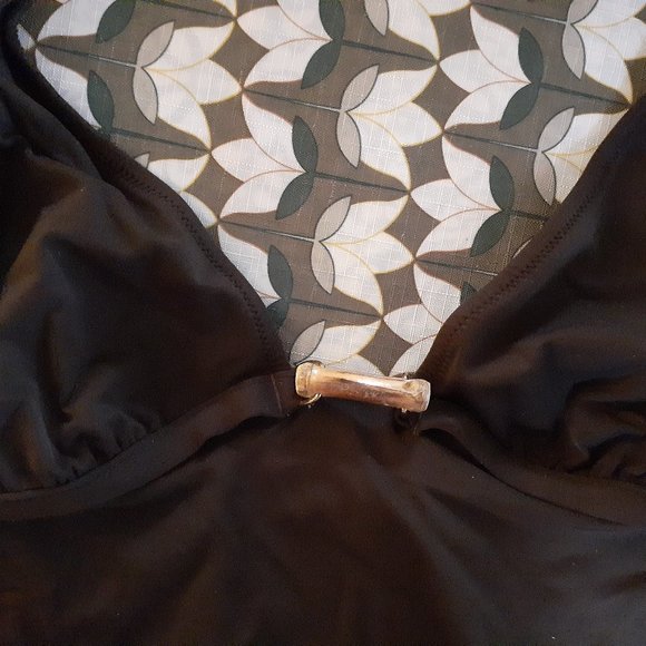 J CREW brown halter-style swimsuit with real bamboo detail - Picture 2 of 5